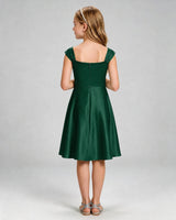 Dark Green Satin A-line Girls Formal Dress Back View