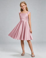 Dusty Rose Satin A-line Girls Formal Dress Front View