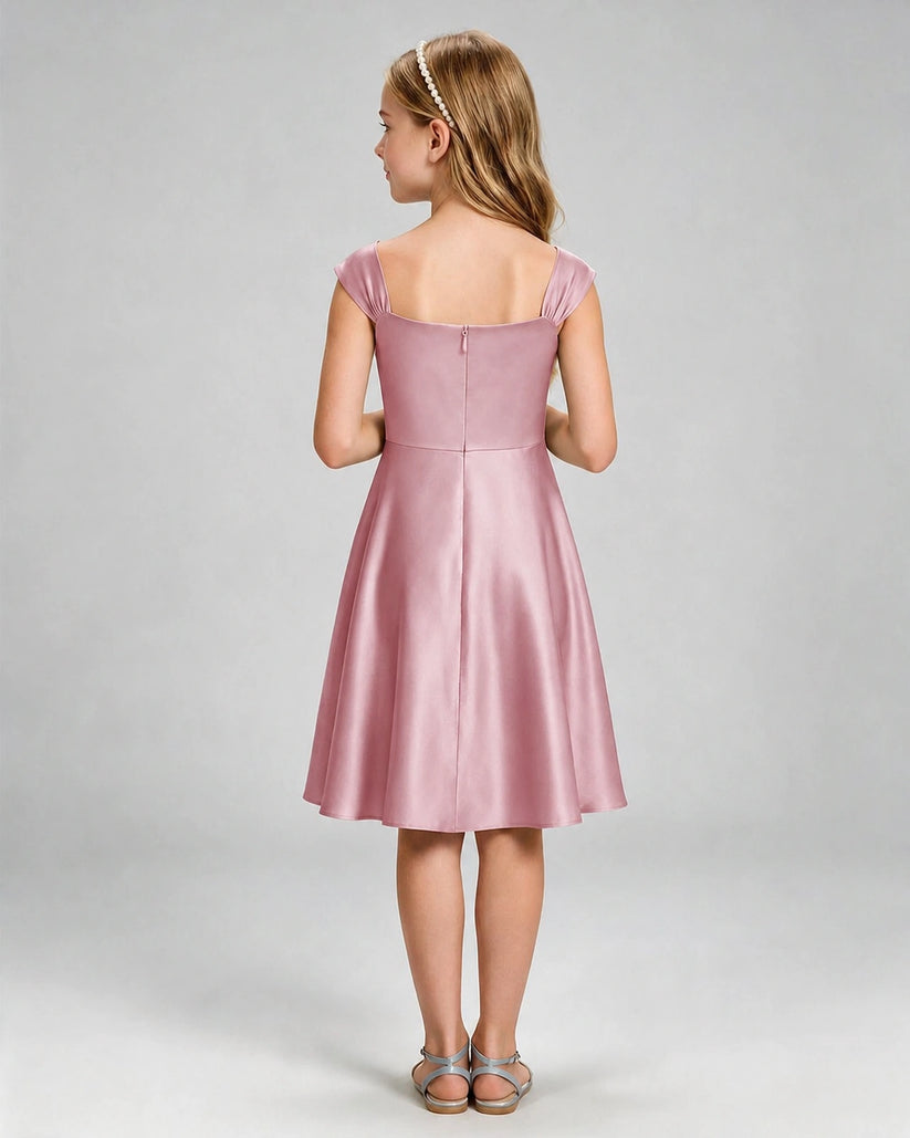 Dusty Rose Satin A-line Girls Formal Dress Back View