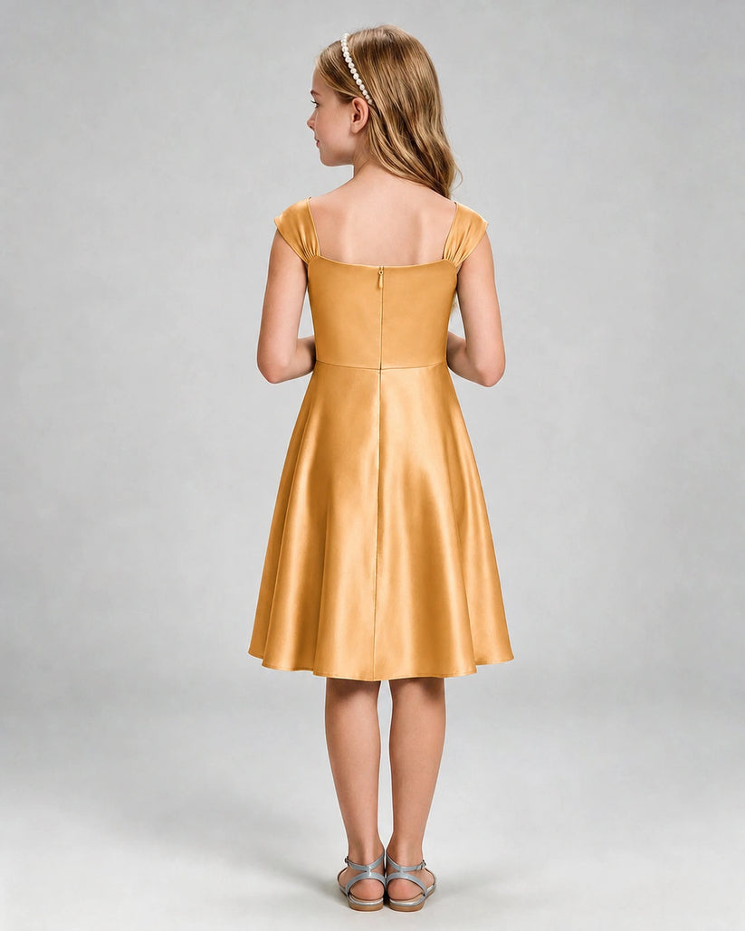 Gold Satin A-line Girls Formal Dress Back View