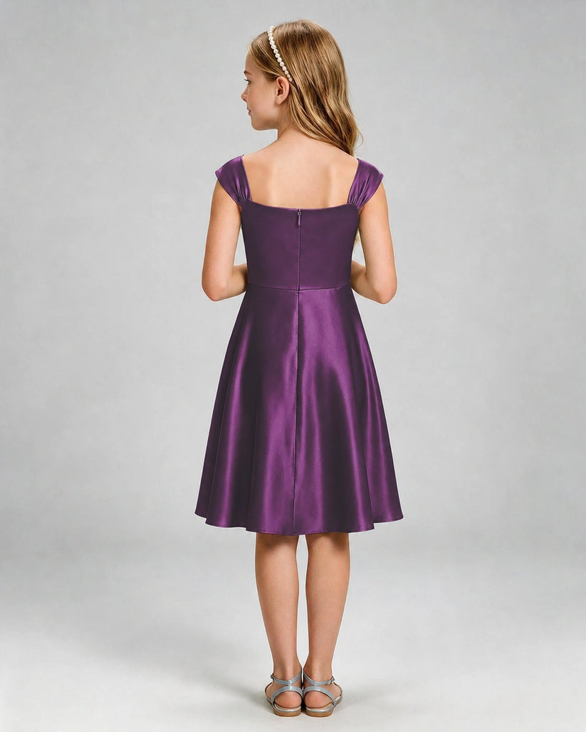 Grape Satin A-line Girls Formal Dress Back View