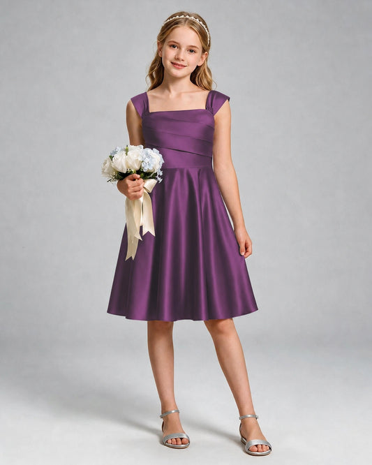Grape Satin A-line Girls Formal Dress Front View