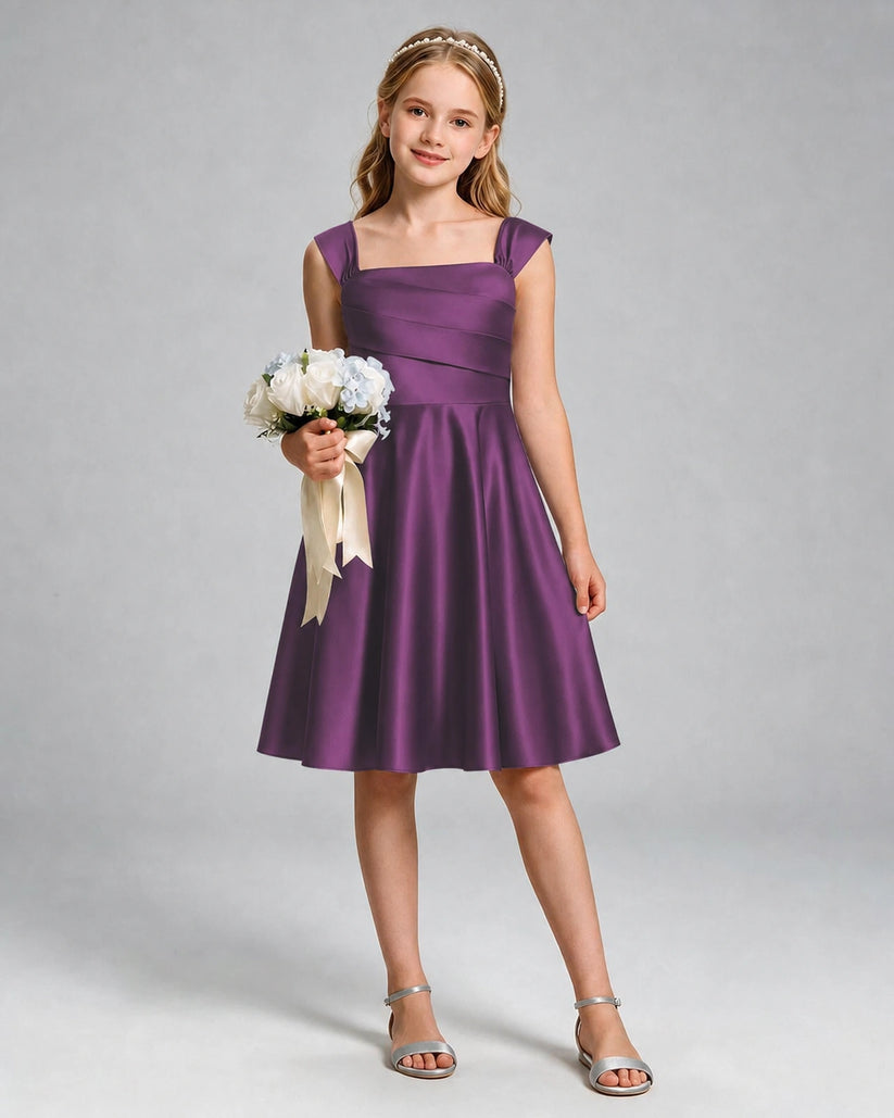Grape Satin A-line Girls Formal Dress Front View