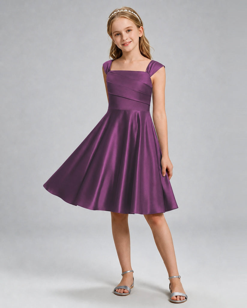 Grape Satin A-line Girls Formal Dress Front View