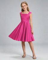 Hot Pink Satin A-line Girls Formal Dress Front View