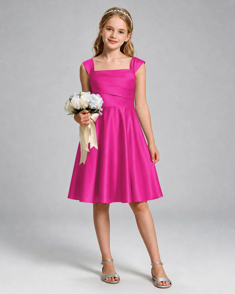 Hot Pink Satin A-line Girls Formal Dress Front View