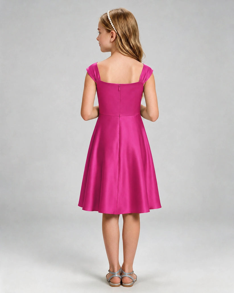 Hot Pink Satin A-line Girls Formal Dress Back View