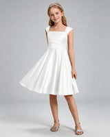 Ivory Satin A-line Girls Formal Dress Front View
