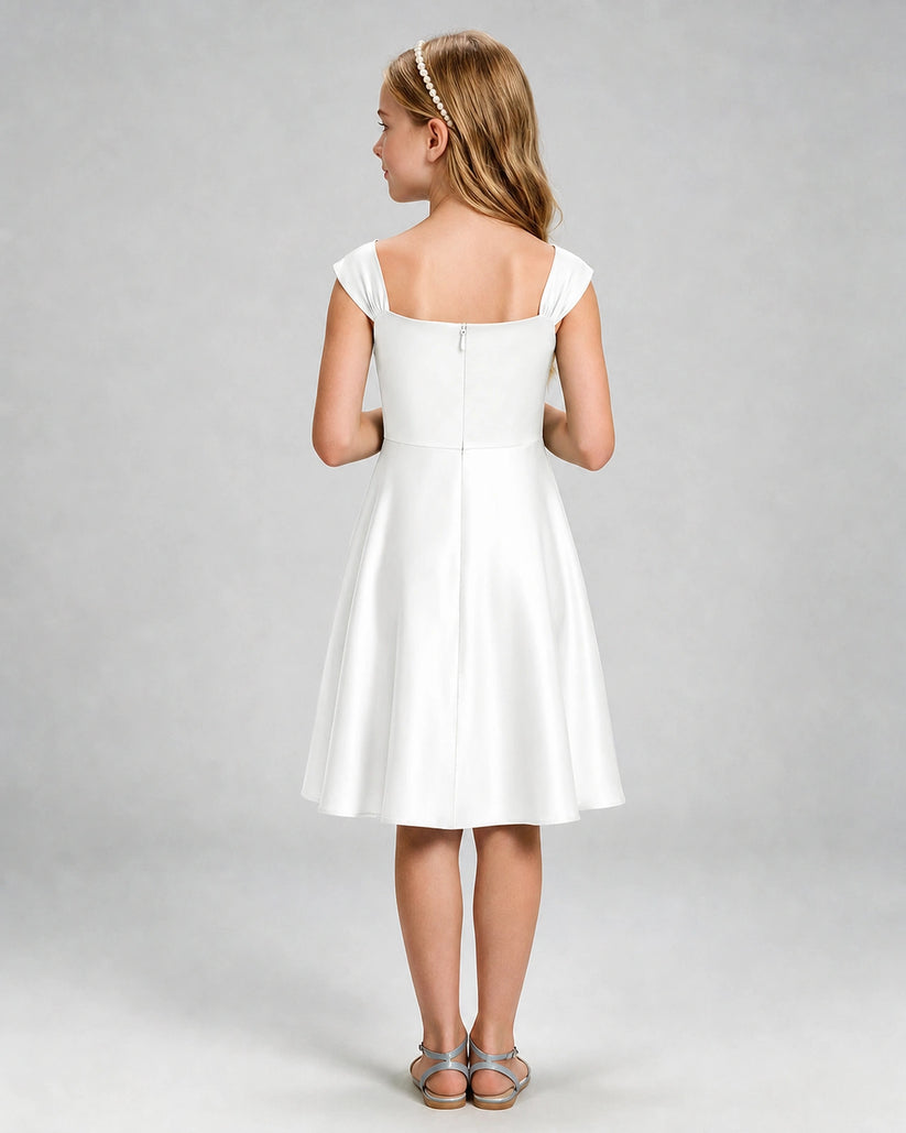 Ivory Satin A-line Girls Formal Dress Back View