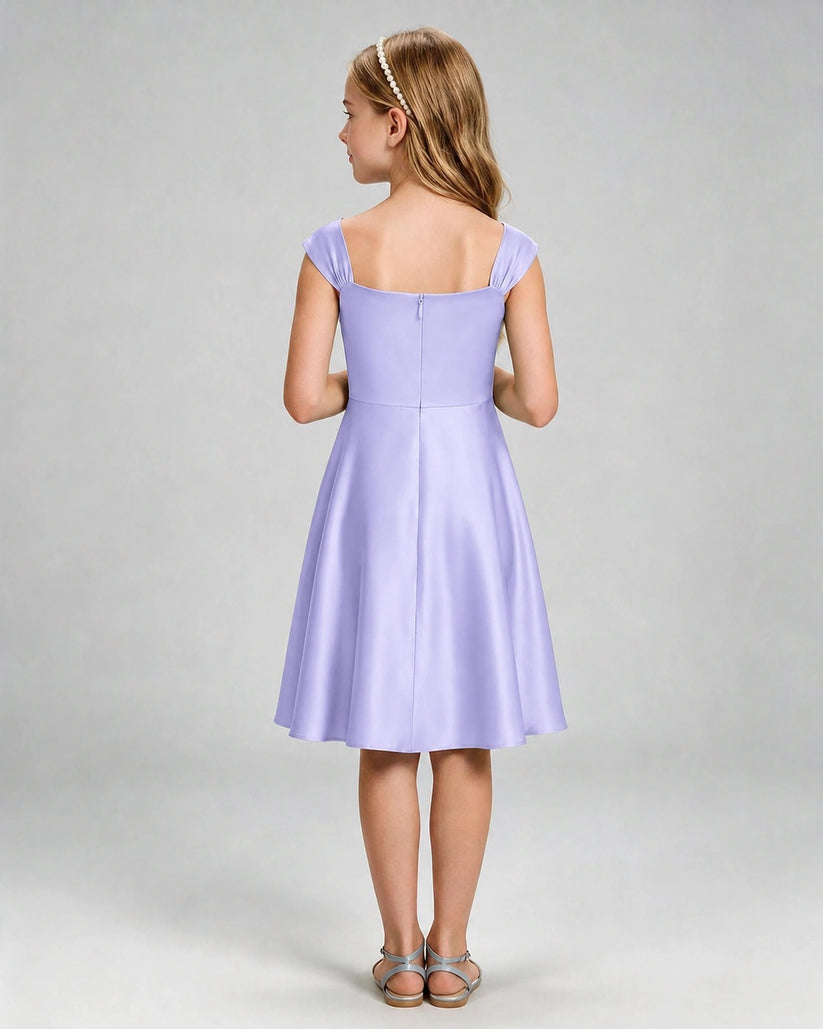 Lavender Satin A-line Girls Formal Dress Back View