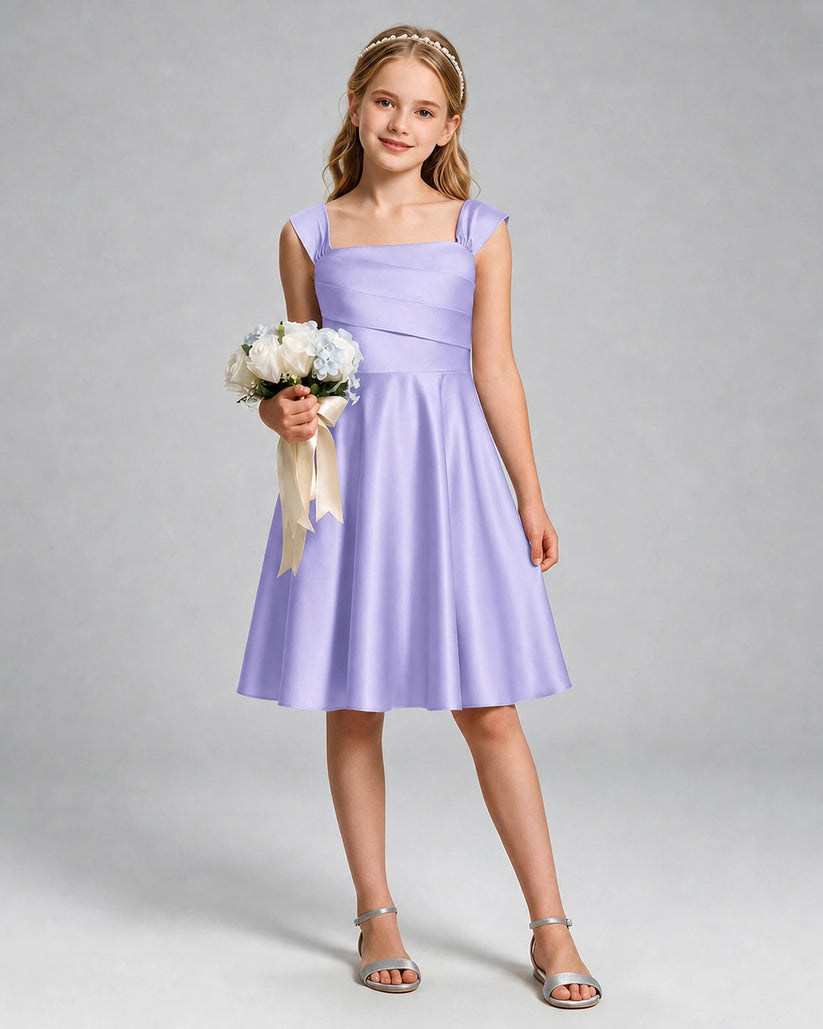Lavender Satin A-line Girls Formal Dress Front View