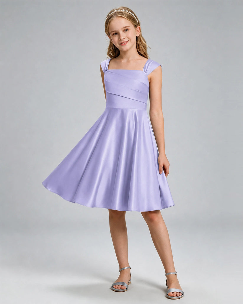 Lavender Satin A-line Girls Formal Dress Front View