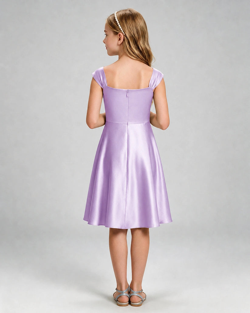 Lilac Satin A-line Girls Formal Dress Back View