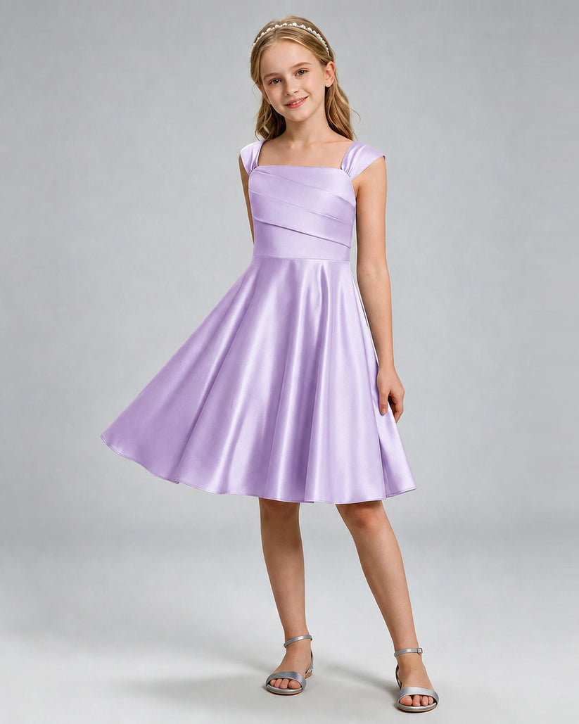 Lilac Satin A-line Girls Formal Dress Front View