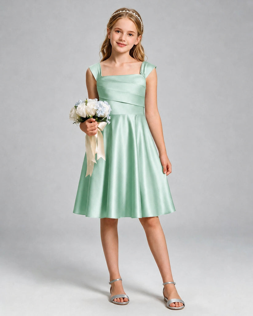 Mint Green Satin A-line Girls Formal Dress Front View
