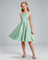 Mint Green Satin A-line Girls Formal Dress Front View