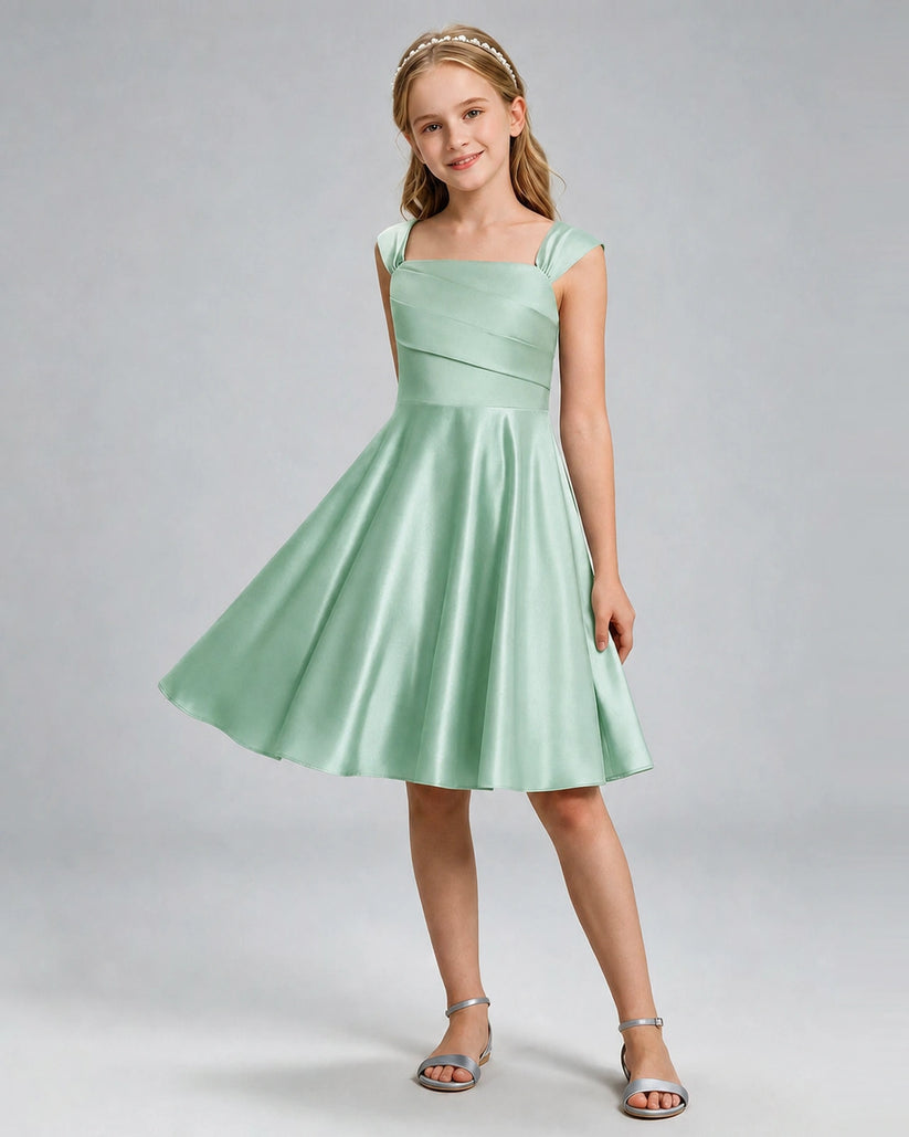 Mint Green Satin A-line Girls Formal Dress Front View