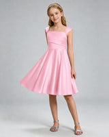 Pink Satin A-line Girls Formal Dress Front View