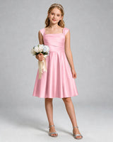 Pink Satin A-line Girls Formal Dress Front View