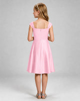 Pink Satin A-line Girls Formal Dress Back View