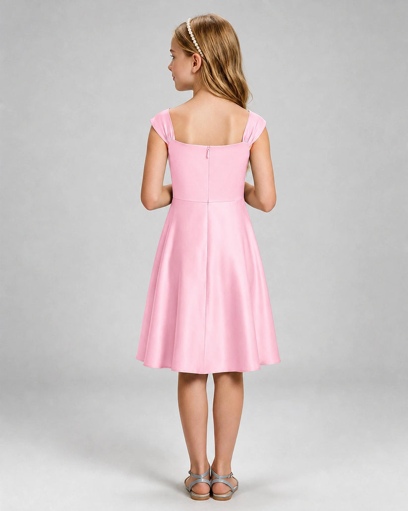 Pink Satin A-line Girls Formal Dress Back View