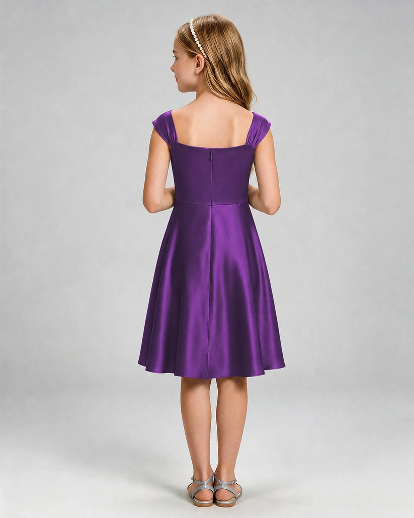 Purple Satin A-line Girls Formal Dress Back View