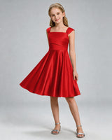 Red Satin A-line Girls Formal Dress Front View