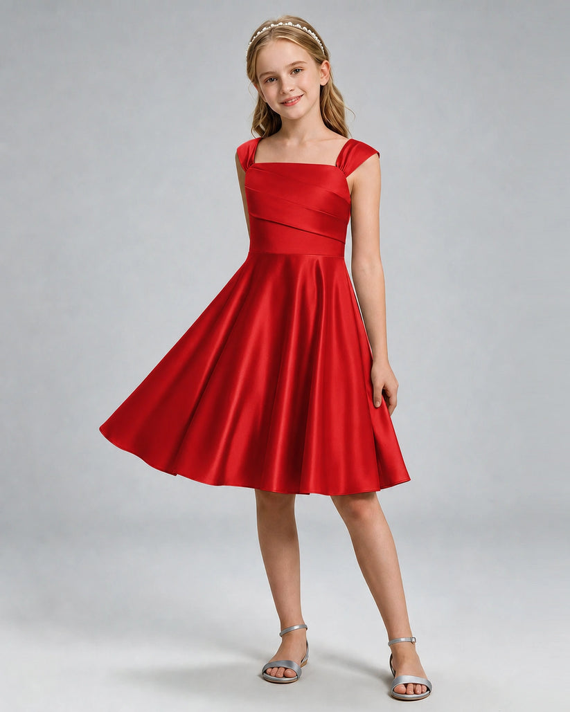 Red Satin A-line Girls Formal Dress Front View