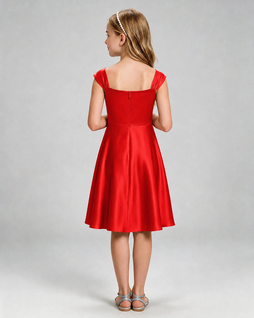 Red Satin A-line Girls Formal Dress Back View