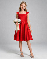 Red Satin A-line Girls Formal Dress Front View
