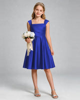 Royal Blue Satin A-line Girls Formal Dress Front View