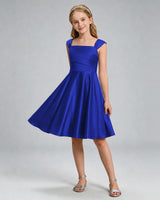 Royal Blue Satin A-line Girls Formal Dress Front View