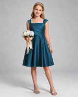 Teal Satin A-line Girls Formal Dress Front View