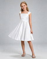 White Satin A-line Girls Formal Dress Front View