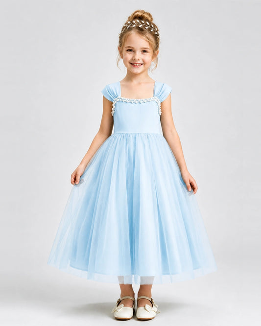 Baby Blue Tulle A-line Girls Formal Dress Front View