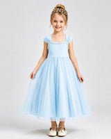 Baby Blue Tulle A-line Girls Formal Dress Front View
