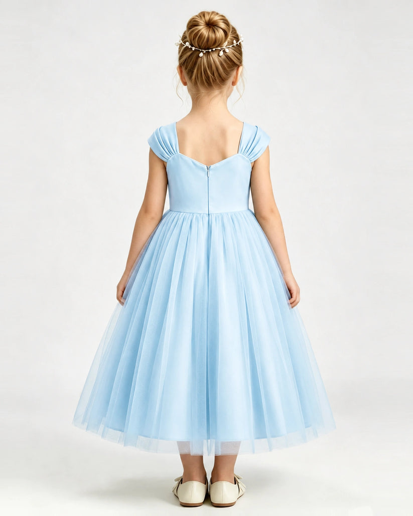 Baby Blue Tulle A-line Girls Formal Dress Back View