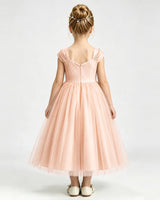 Blush Pink Tulle A-line Girls Formal Dress Back View