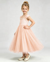 Blush Pink Tulle A-line Girls Formal Dress Side View