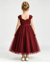 Burgundy Tulle A-line Girls Formal Dress Back View