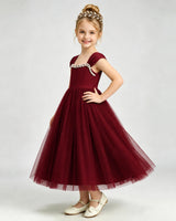 Burgundy Tulle A-line Girls Formal Dress Side View