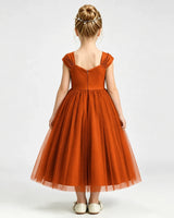 Burnt Orange Tulle A-line Girls Formal Dress Back View