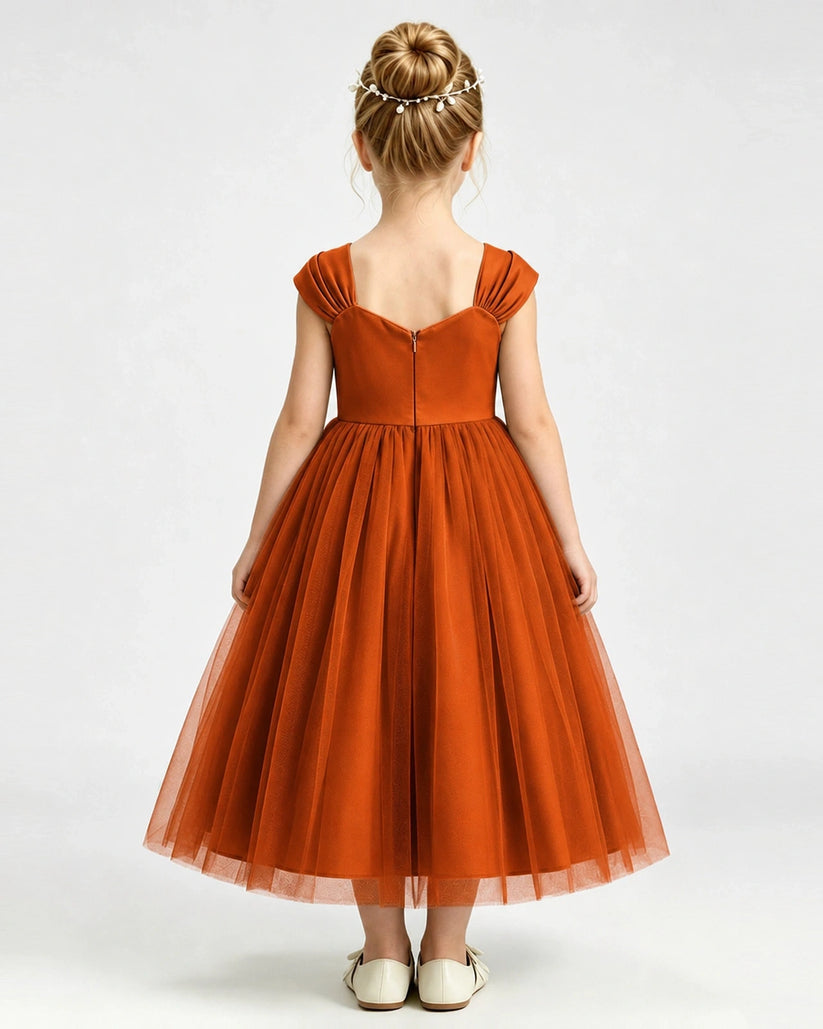 Burnt Orange Tulle A-line Girls Formal Dress Back View