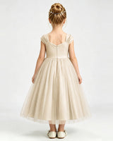 Champagne Tulle A-line Girls Formal Dress Back View