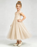 Champagne Tulle A-line Girls Formal Dress Side View