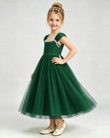Dark Green Tulle A-line Girls Formal Dress Front View