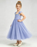 Dusty Blue Tulle A-line Girls Formal Dress Side View