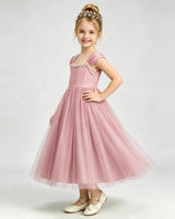 Dusty Rose Tulle A-line Girls Formal Dress Side View