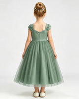 Eucalyptus Tulle A-line Girls Formal Dress Back View