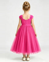 Hot Pink Tulle A-line Girls Formal Dress Back View